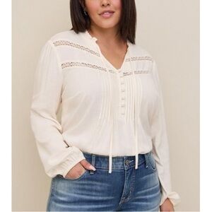 TORRID NWT Rayon Slub Peasant Long Sleeve Top